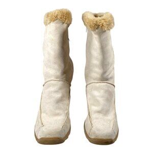 Studio Brilliant Boots Womens 11M Cream Suede Fur Mid Calf Waterproof Winter
